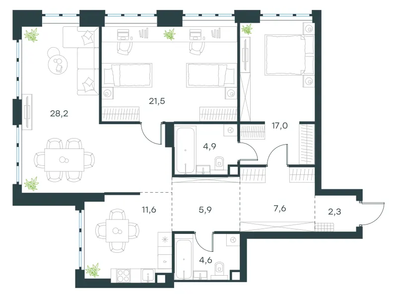 3-комн. 103.6 м²