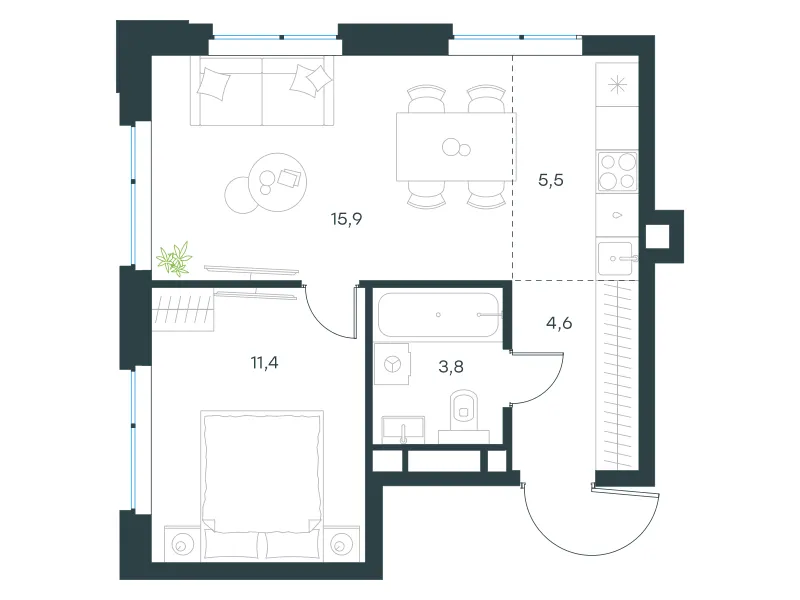 2-комн. 41.2 м²