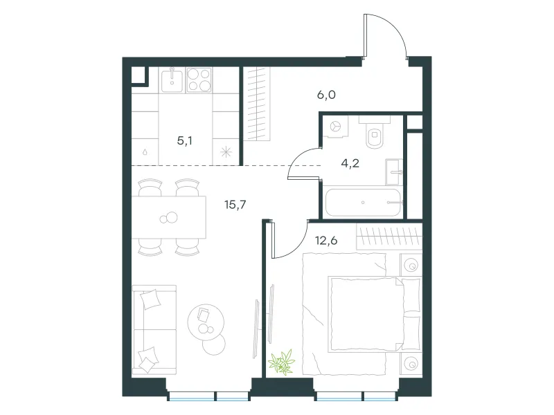 2-комн. 43.6 м²
