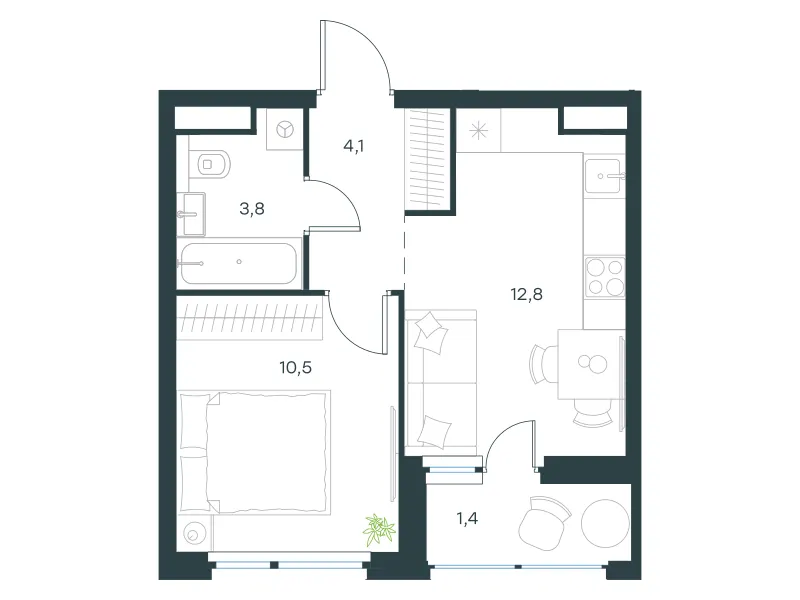 1-комн. 32.6 м²