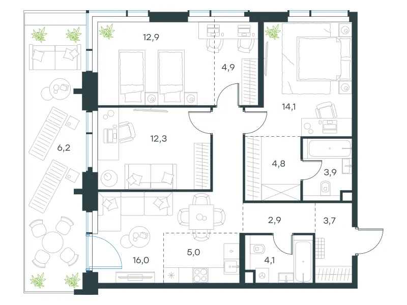 4-комн. 90.8 м²