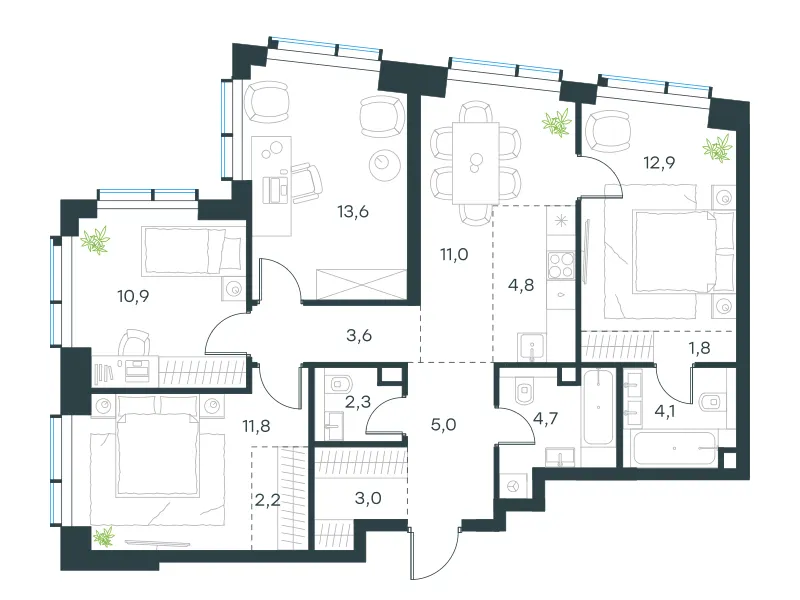 5-комн. 91.7 м²