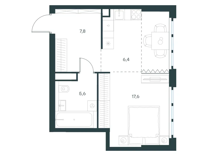 1-комн. 37.4 м²