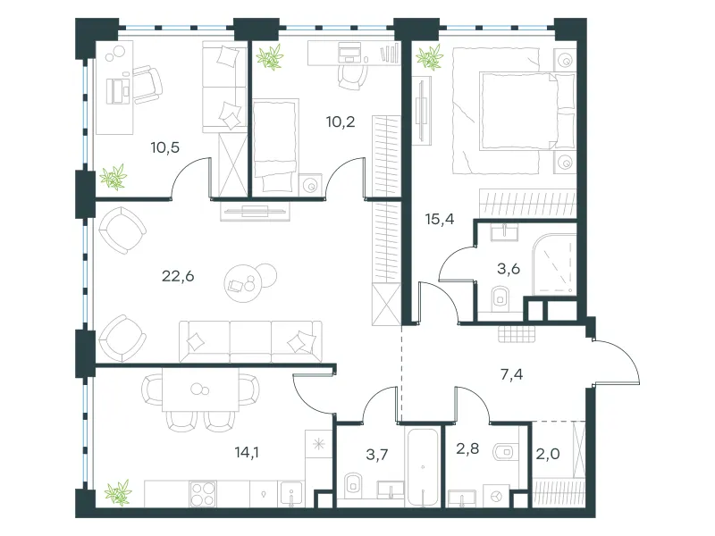 4-комн. 92.3 м²