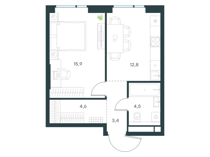 1-комн. 41.2 м²