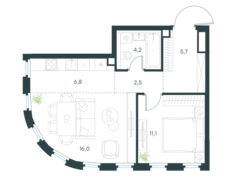 2-комн. 46.3 м²