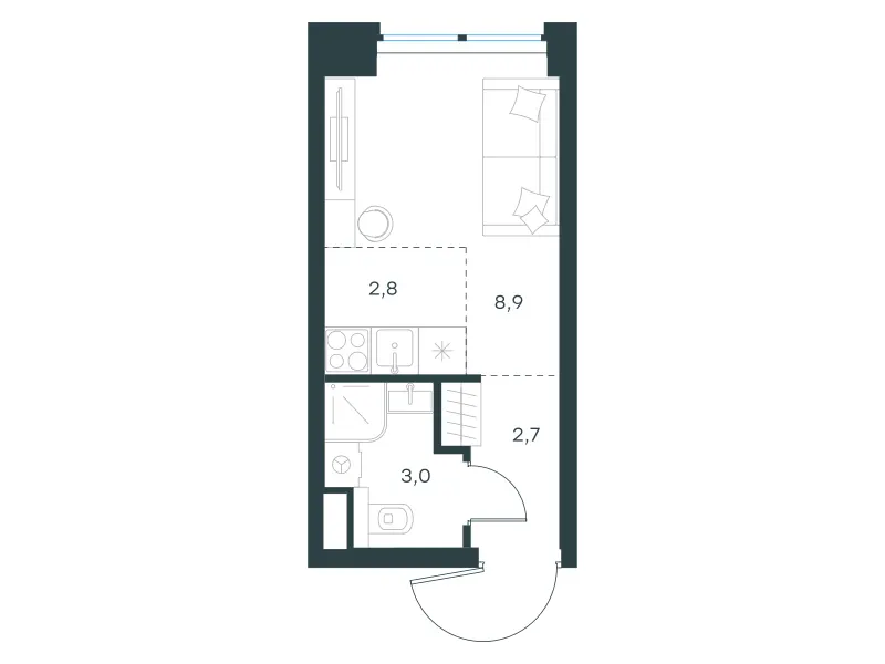 Студия 17.4 м²
