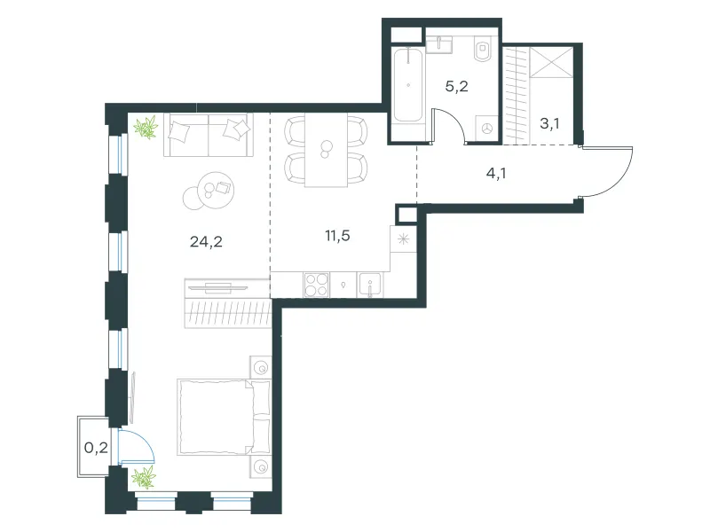 1-комн. 48.3 м²