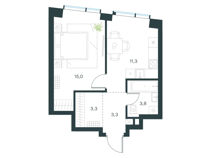1-комн. 36.7 м²