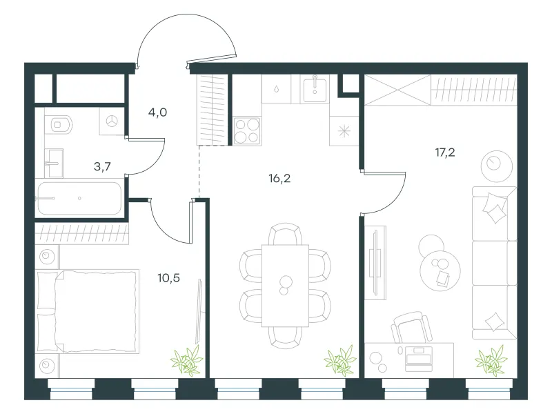 2-комн. 51.6 м²