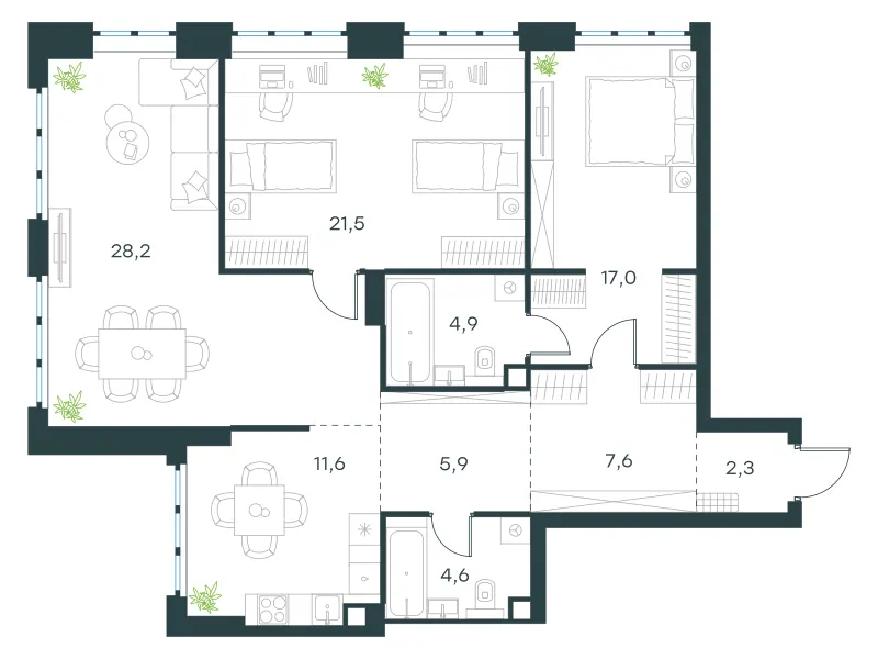 3-комн. 103.6 м²