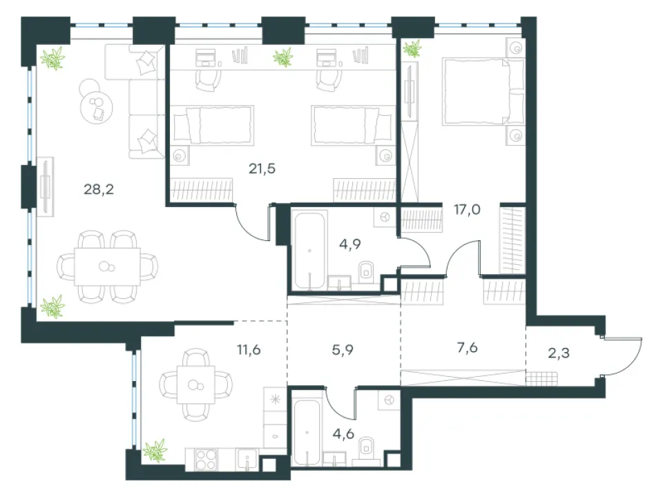 3-комн. 103,6 м²