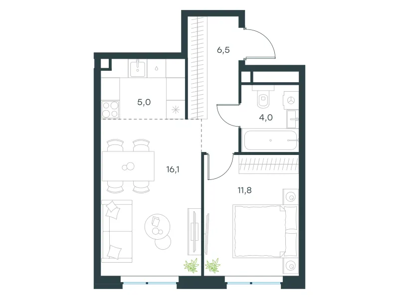 2-комн. 43.4 м²