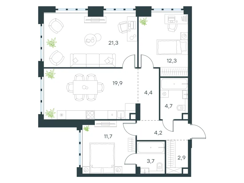3-комн. 85.1 м²