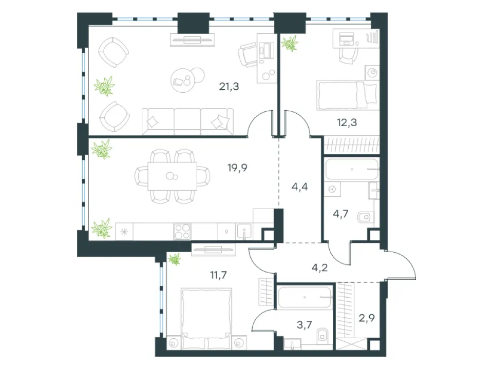 3-комн. 85,1 м²