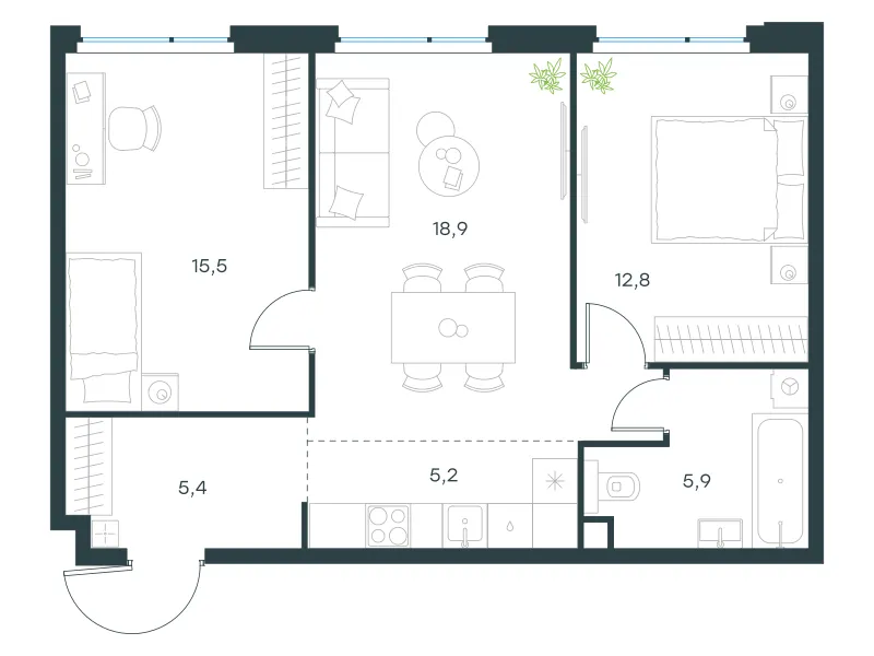 3-комн. 63.7 м²