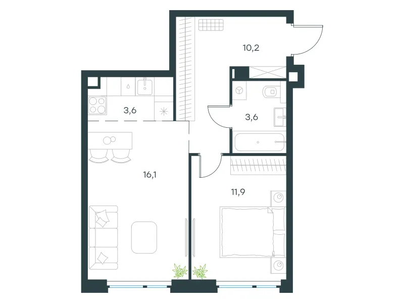 2-комн. 45.7 м²