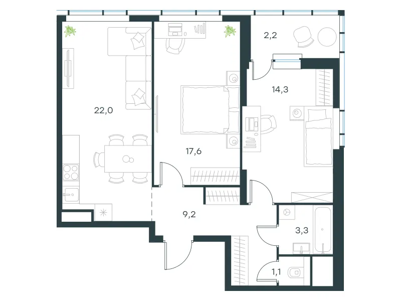2-комн. 69.7 м²