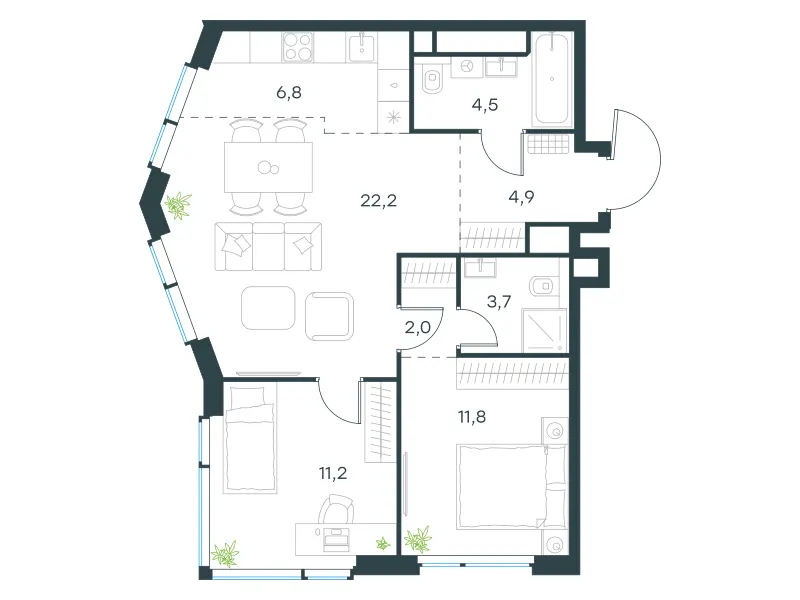 3-комн. 68 м²