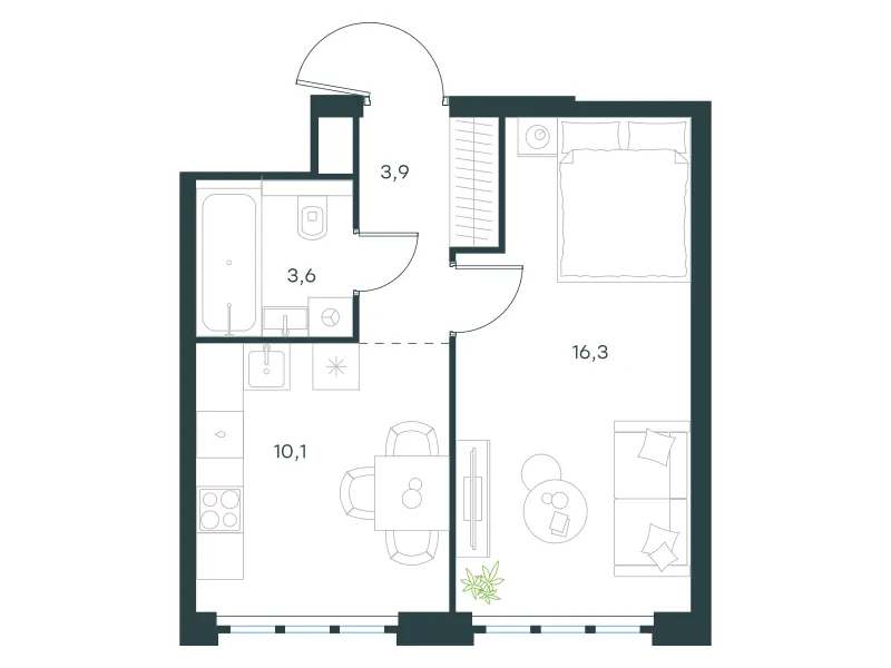 1-комн. 33.9 м²