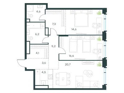 87,4 м² — планировка