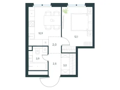 34,4 м² — планировка
