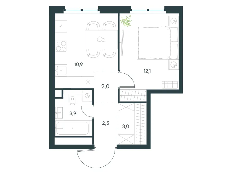 1-комн. 34.4 м²