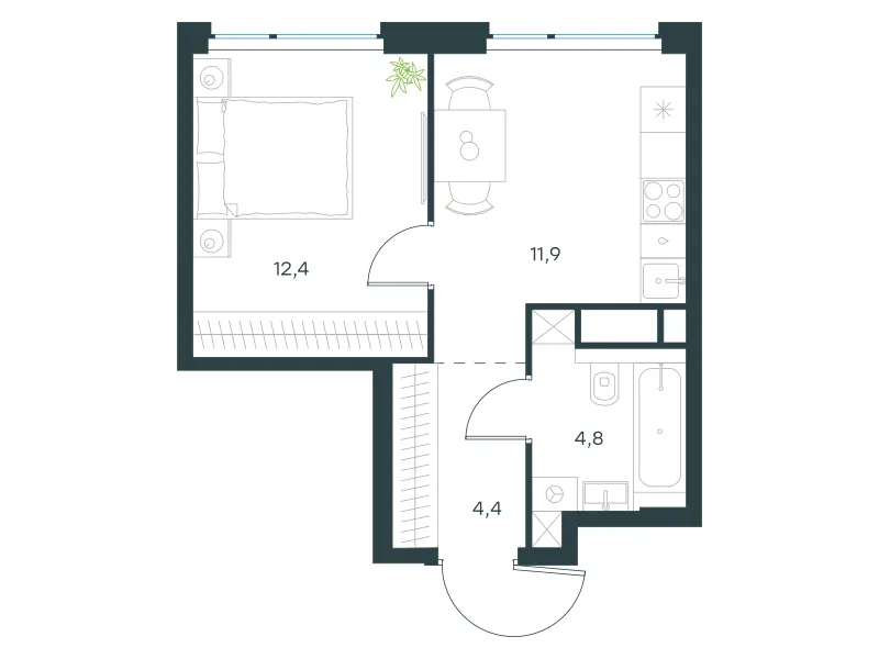 1-комн. 33.9 м²