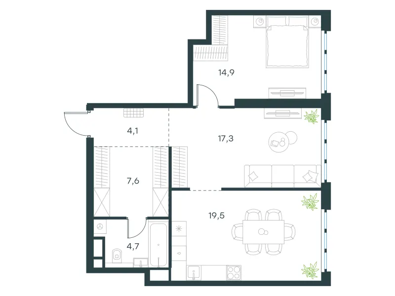 2-комн. 68.1 м²