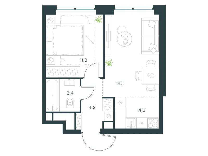 2-комн. 37.3 м²