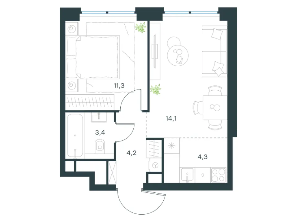 2-комн. 37,3 м²