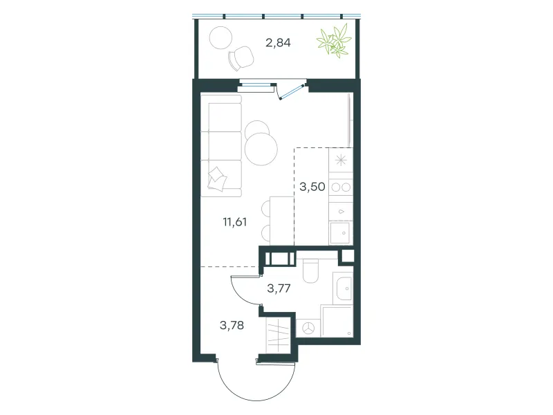 Студия 25.5 м²