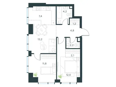 58,9 м² — планировка