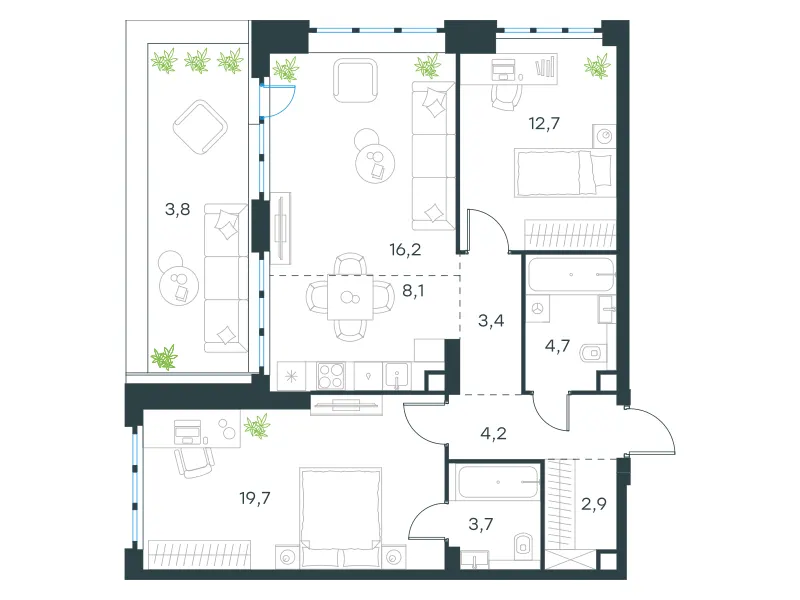 3-комн. 79.4 м²