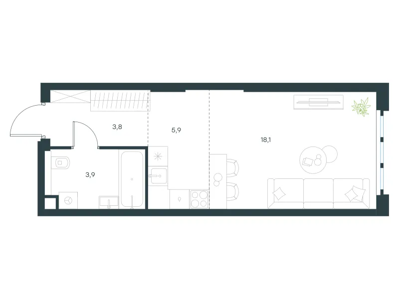 Студия 31.7 м²