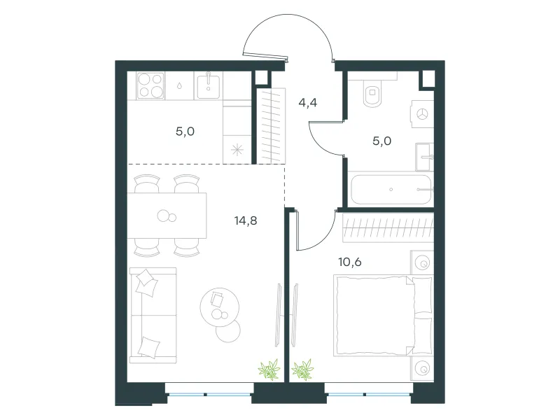 2-комн. 39.8 м²