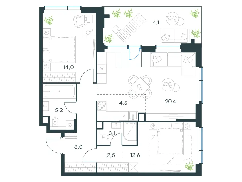 3-комн. 74.4 м²