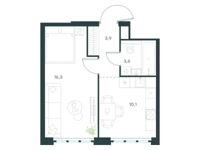 33,9 м² — планировка