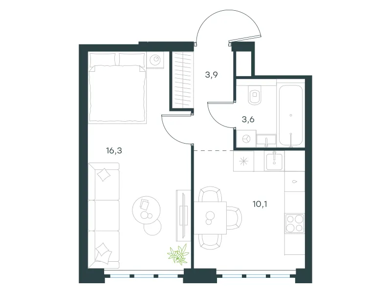1-комн. 33.9 м²