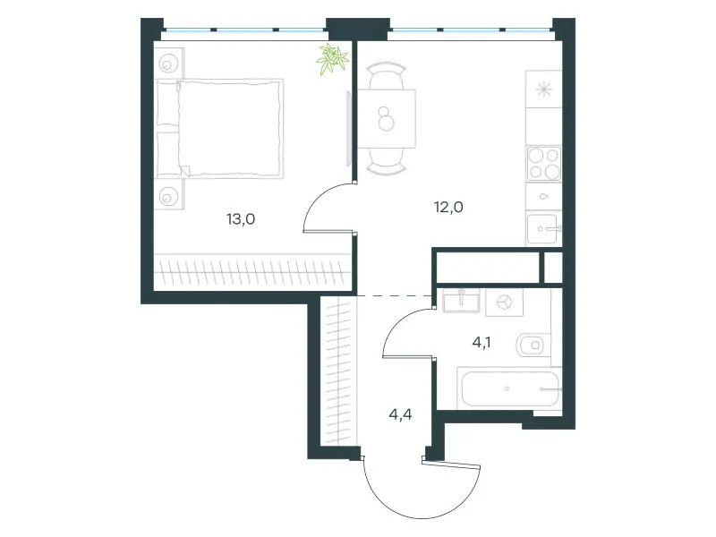 1-комн. 33.4 м²