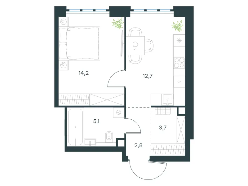 1-комн. 38.5 м²