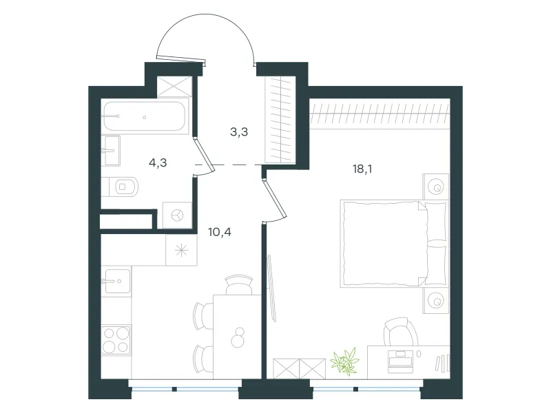 1-комн. 36.1 м²