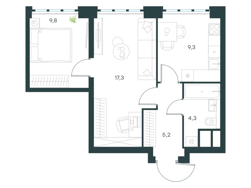 2-комн. 45.9 м²