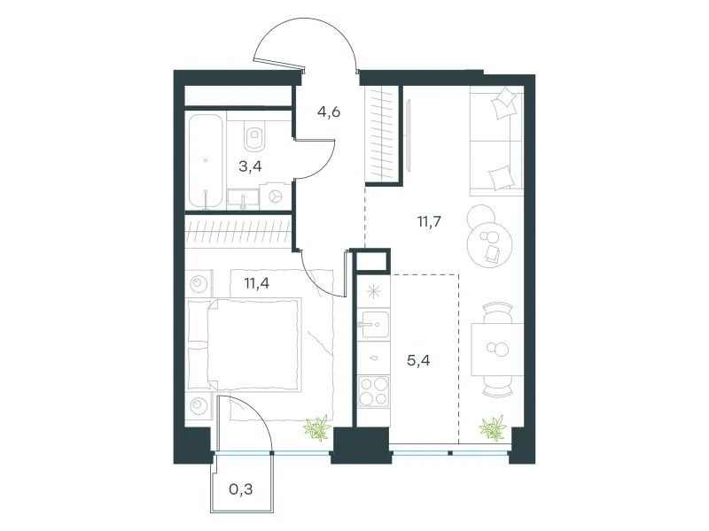 2-комн. 36.8 м²
