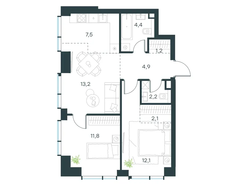 3-комн. 59.4 м²