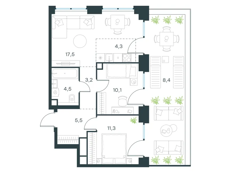 3-комн. 64.8 м²