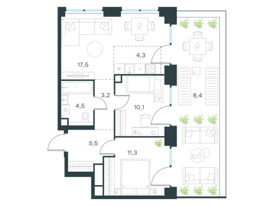 3-комн. 64,8 м²