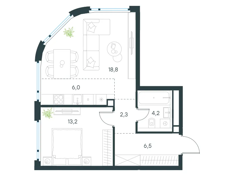 2-комн. 51 м²