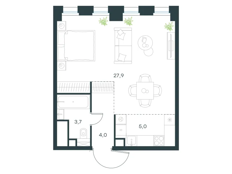 1-комн. 40.6 м²