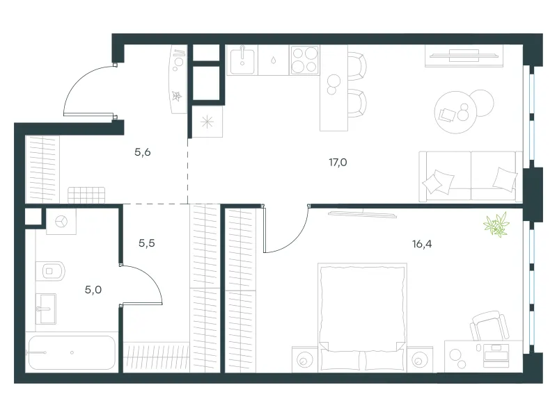 1-комн. 49.5 м²